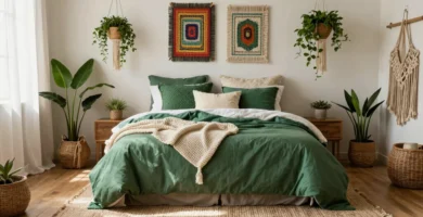 19 Boho Bedroom Green Bedding Ideas